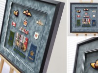 Military-collage-memorabilia-badges-medals-shadowbox-suade-matts-framemakers